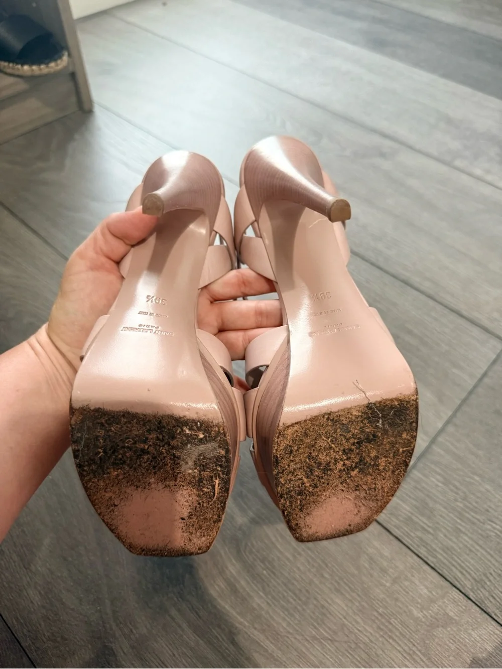 Saint Laurent YSL Tribute 105 Platform Sandal Blush Nude Leather EU 39.5 - Picture 5 of 5